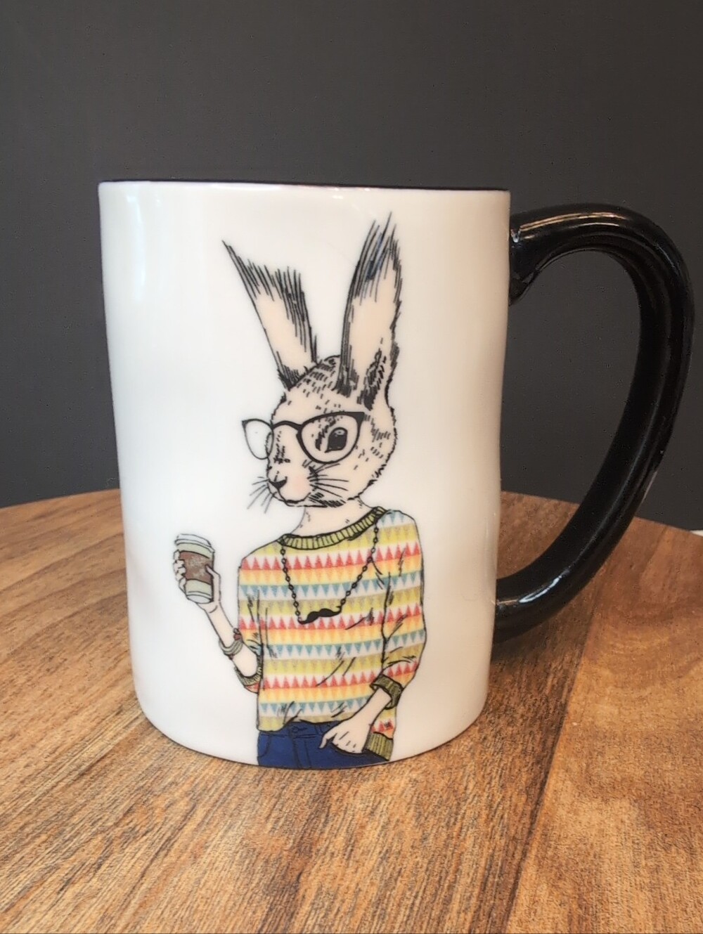 Hipster Rabbit Stoneware Mug With A Rabbit In Glasses And Colorful Sweater